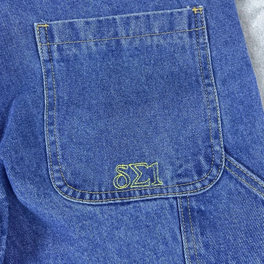 Mens Denim Cargo Jeans Blue‎ Medium Wide Leg Snaps Streetwear Utility Y2K Skater